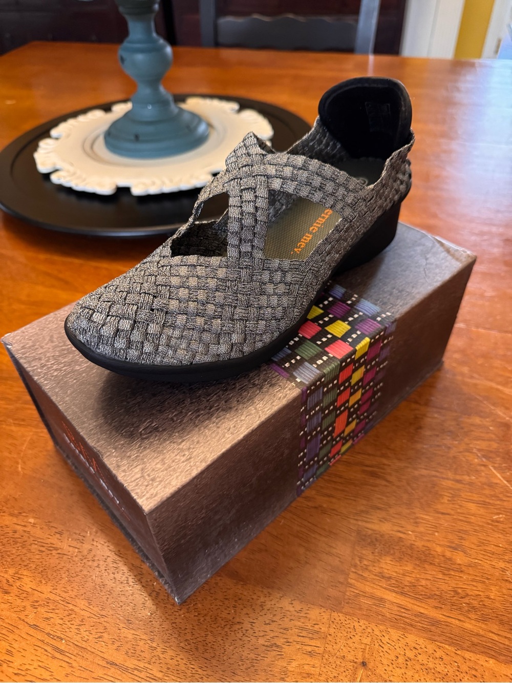 Bernie Mev. Crown Pewter Metallic Woven Wedge Shoes EU 41 US 10